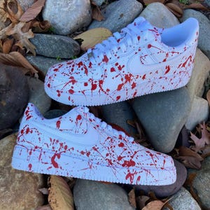 Air Force 1 Custom White Shoes Blood Splatter Morbid Red Painted Sneakers Mens Womens Kids Baby All Sizes Made to Order
