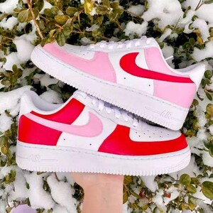 Air Force 1 Custom White Shoes Valentines Day Red Pink Painted Sneakers Mens Womens Kids Baby All Sizes Made to Order
