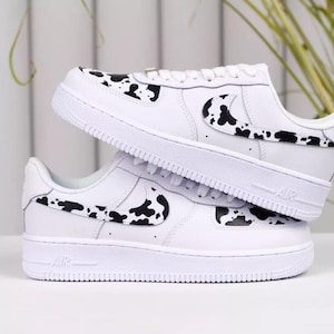 Air Force 1 Custom White Shoes Animal Cow Print Custom Swoosh Black White Painted Sneakers Mens Womens Kids Baby All Sizes Made to Order