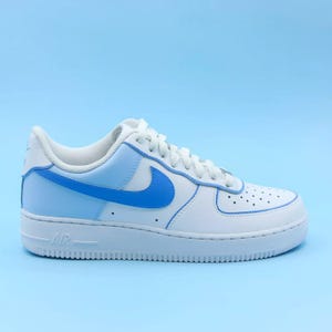 Air Force 1 Custom White Shoes Ice Sky Baby Blue Outline Graffiti Art Hand Painted Sneakers Mens Womens Kids Baby All Sizes Made to Order
