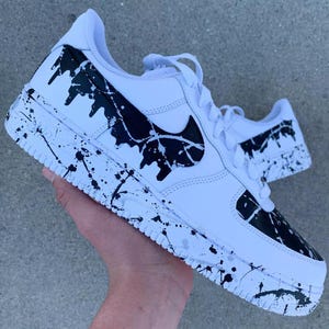 Air Force 1 Custom White Shoes Low Cookies N Cream Splatter Black, White & Silver Retro Art Mens Women Kids Baby All Sizes Made to Order