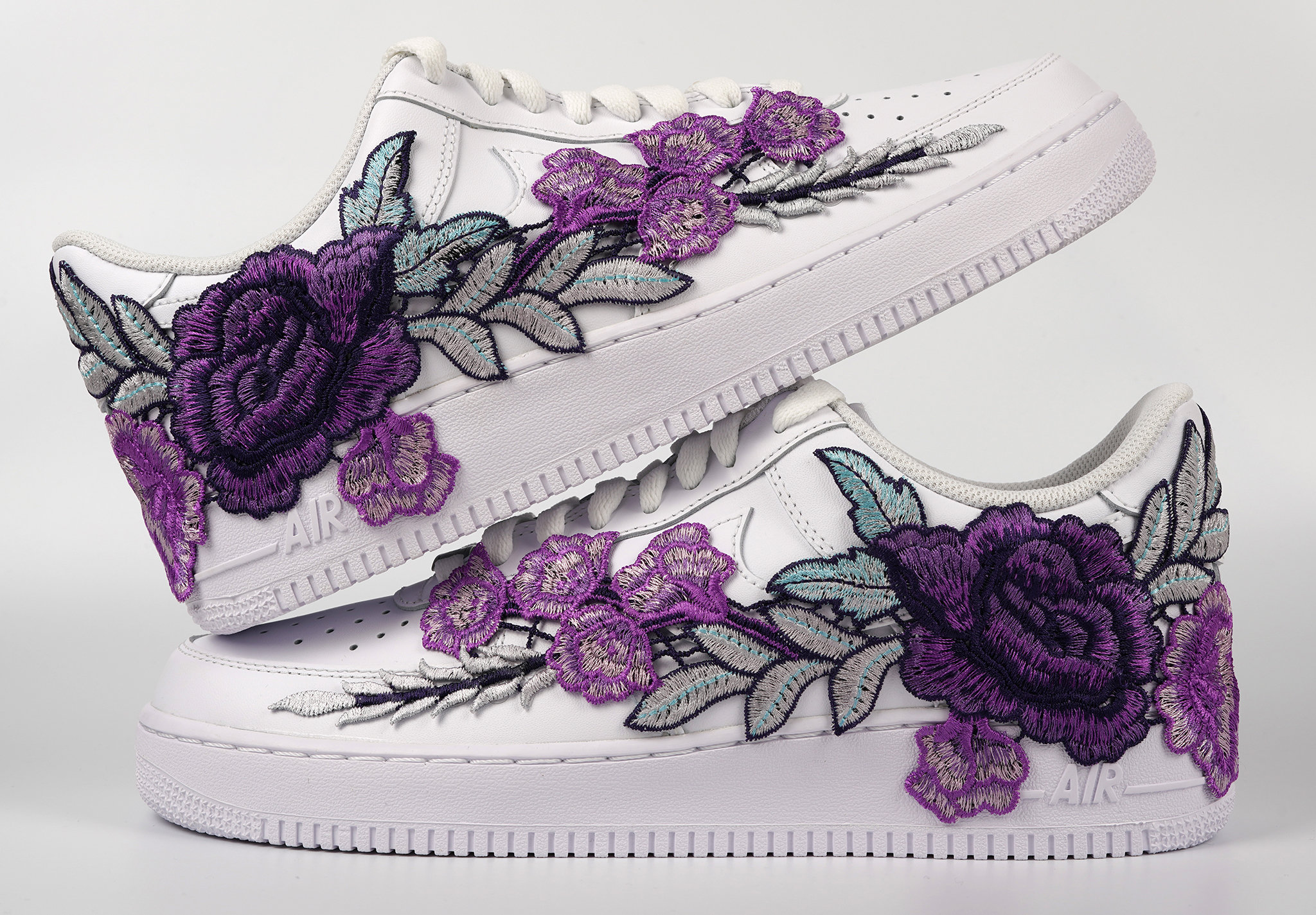 Nike Air Force Custom Low Purple Rose Flower Floral White Shoes