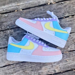 Air Force 1 Custom White Shoes Pastel Easter Shoes Purple Yellow Blue Pink Painted Sneakers Mens Womens Kids Baby All Sizes Made to Order