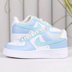 Air Force 1 Custom White Shoes Ocean Vibe Light Blue Painted Sneakers Mens Womens Kids Baby All Sizes Made to Order