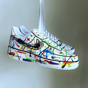Air Force 1 Custom White Shoes  "Rainbow Splatter" Colorful Retro Graffiti Art Pride Month Mens Womens Kids Baby All Sizes Made to Order