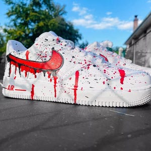 Air Force 1 Custom White Shoes Hand Painted Sneakers Blood Drip Red Black Womens Kids All Sizes Made to Order