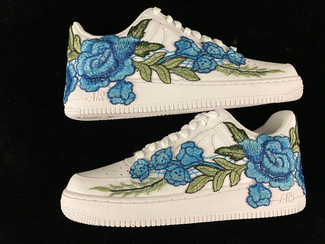 Nike Air Force 1 07 Low Blue Rose Flower Floral Design White | Etsy