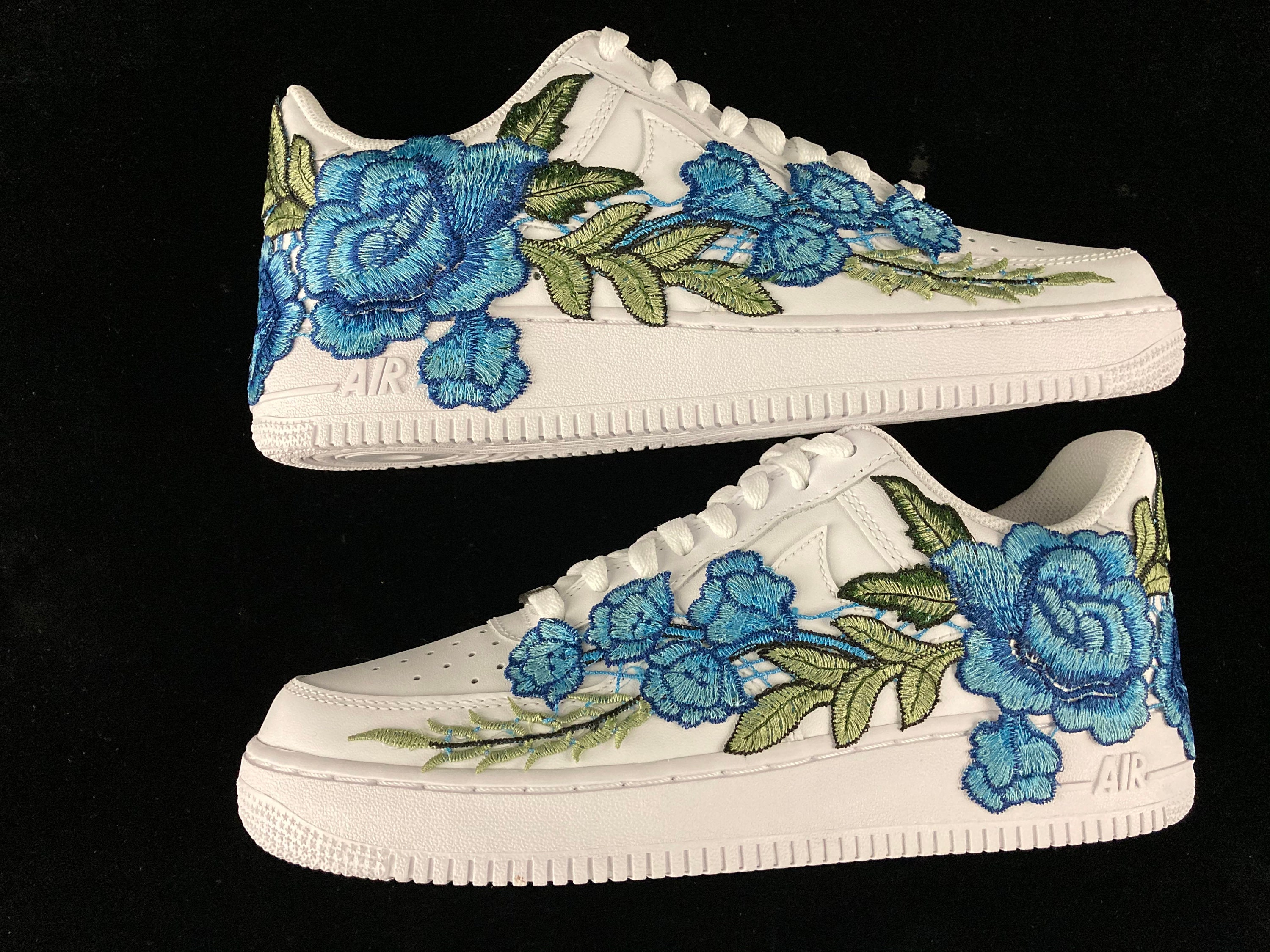 Nike Air Force 1 07 Low Blue Rose Flower Floral Design White | Etsy