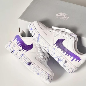 Air Force 1 Custom White Shoes Lavender Cascade: Purple & Lilac Splatter Retro Graffiti Art Mens Womens Kids Baby All Sizes Made to Order