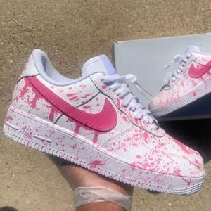 Air Force 1 Custom White Shoes Hot Pink Splatter Drip Swooshes Mens Womens Kids Baby All Sizes Made to Order