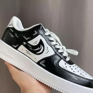 Air Force 1 Cartoon Graffiti Retro Custom White Shoes Black Outline Painted Sneakers Mens Womens Kids Baby All Sizes Made to Order