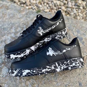 Air Force 1 Custom Black Shoes Sneakers White Splatter Abstract Art Graffiti Retro Mens Womens Kids Baby All Sizes Made to Order