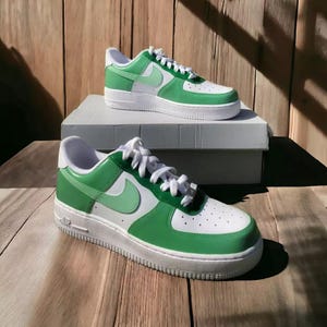 Air Force 1 Custom White Shoes  "St. Patricks Day Light Green Mint Retro Sneaker Painted Sneakers Mens Womens Kid All Sizes Made to Order