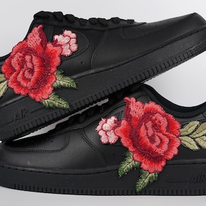 Nike Air Force 1 Custom Red Rose Flower Floral Black Custom Shoes Low All Sizes Mens Womens & Kids