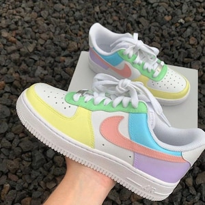 Air Force 1 Custom White Shoes "Colorful Pastel" Easter Pink Purple Painted Sneakers Mens Womens Kids Baby All Sizes Made to Order