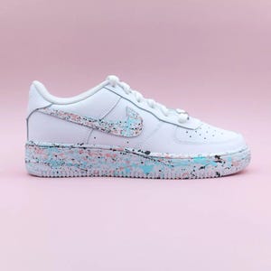 Air Force 1 Custom White Shoes Sneakers Light Blue Pink Black Splatter Retro Painted Mens Womens Kids Baby All Sizes Made to Order