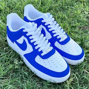 Air Force 1 Custom White Shoes "Duke Blue & White" Retro Casual Sneakers Painted Sneakers Mens Womens Kid Baby All Sizes Made to Order
