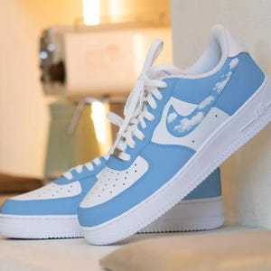 Air Force 1 Custom White Shoes Sky God "Jesus Heavens Cloud Light Baby Blue" Painted Sneakers Mens Womens Kids Baby All Sizes Made to Order