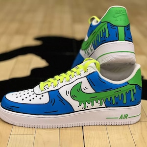 Air Force 1 Cartoon Custom White Shoes Superhero Graffiti Blue Green Yellow Laces Art Hand Painted Sneakers Mens Womens Kids Made to Order