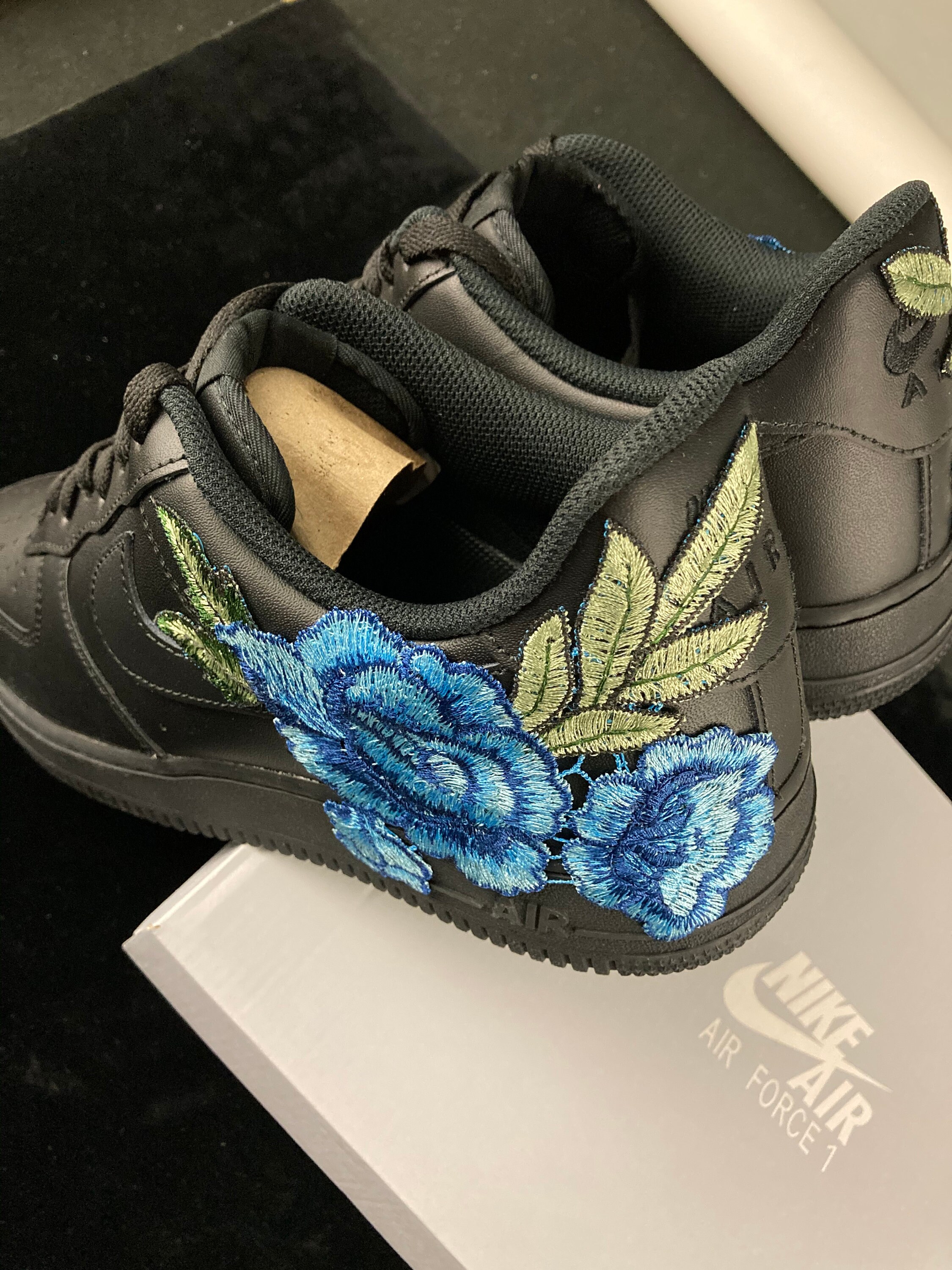 Nike Air Force 1 07 Low Blue Rose Flower Floral Design Black | Etsy