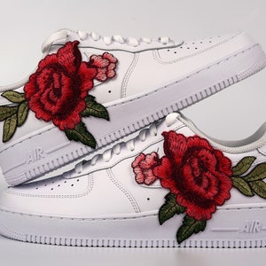 Nike Air Force 1 Custom Low Small Red Rose Flower Floral White Shoes All Sizes Mens Womens & Kids