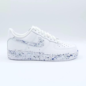 Air Force 1 Custom White Shoes Sneakers Blue Gray Black Cosmic Cool Splatter Art Hand Painted Mens Womens Kids Baby All Sizes Made to Order