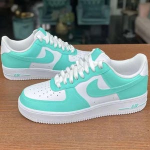 Air Force 1 Custom White Shoes South Beach Teal Blue Ocean Vibes Painted Sneakers Mens Womens Kids Baby All Sizes Made to Order