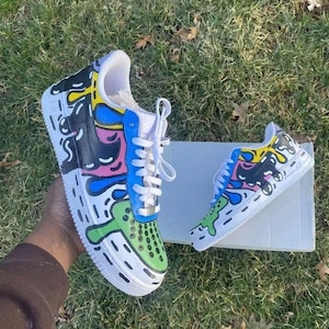 Air Force 1 Cartoon Custom White Shoes Large Drip Comic Book Retro Sneakers Painted Sneakers Mens Womens Kids Baby All Sizes Made to Order