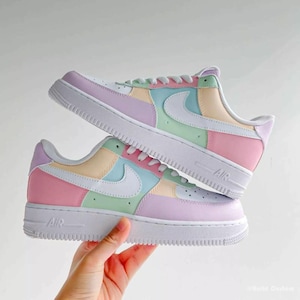 Air Force 1 Custom White Shoes Macaron Easter Pastel Pink Lilac Mint Blue Hand Painted Sneakers Mens Womens Kid Baby All Sizes Made to Order