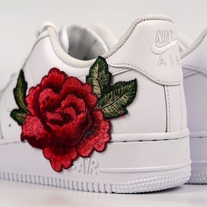 Nike Air Force 1 Custom Low Red Rose Flower Floral Design Black Shoes All Sizes Women&#39;s Men&#39;s & Kids