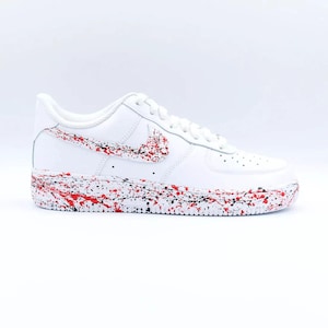 Air Force 1 Custom White Shoes Sneakers Red & Black Splatter Graffiti Retro Art Painted Mens Womens Kids Baby All Sizes Made to Order