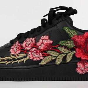 Nike Air Force 1 Custom Low Red Rose Flower Floral Design Black Shoes ...