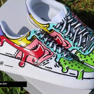 Air Force 1 Cartoon Custom White Shoes Multi Color Drip Sketch Outline Black Sneakers Painted Sneakers Mens Womens Kids Baby Made to Order