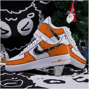 Air Force 1 Cartoon Custom White Shoes Orange Black Street Graffiti Halloween Retro Sneakers Painted Sneakers Mens Womens Kids Made to Order