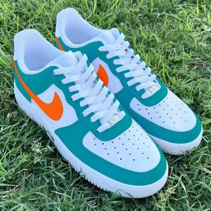 Air Force 1 Custom White Shoes "Miami Aqua & Orange South Beach" Retro Sneaker Painted Sneakers Mens Womens Kid Baby All Sizes Made to Order