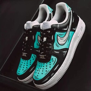Air Force 1 Cartoon Custom White Shoes Black Teal Silver Retro Graffiti Painted Sneakers Mens Womens Kids Baby All Sizes Made to Order