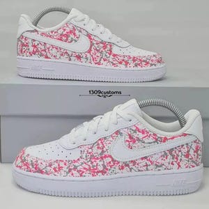 Air Force 1 Custom White Shoes Sneakers Vibrant Pink & Gray Splatter Effect Retro Painted Mens Womens Kids Baby All Sizes Made to Order