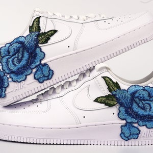 Nike Air Force 1 Custom Low Blue Rose Flower Floral Design White Shoes All Sizes Women&#39;s Men&#39;s & Kids