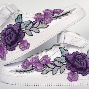 Nike Air Force 1 Custom Mid Shoes Rose Purple Long Flower Floral White All Sizes Mens Womens & Kids