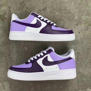 Air Force 1 Custom White Shoes Dark Purple Tone Grape & Lilac Retro Casual Painted Sneakers Mens Womens Kid Baby All Sizes Made to Order