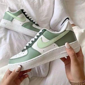 Air Force 1 Custom White Shoes Avocado Two Tone Green Light Painted Sneakers Mens Womens Kids Baby All Sizes Made to Order