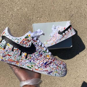 Air Force 1 Custom White Shoes Colored Splatter Black Drip Swoosh Painted Sneakers Mens Womens Kids Baby All Sizes Made to Order