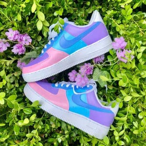 Air Force 1 Custom White Shoes Cotton Candy Pink Purple Blue Retro Sneaker Painted Sneakers Mens Womens Kid Baby All Sizes Made to Order