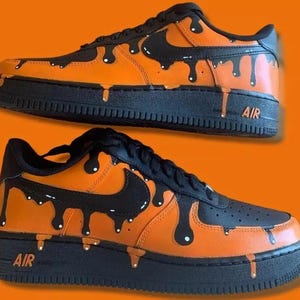 Air Force 1 Custom Cartoon Black Shoes Retro Graffiti Halloween Art Orange Black Drip Mens Womens Kids Baby All Sizes Made to Order