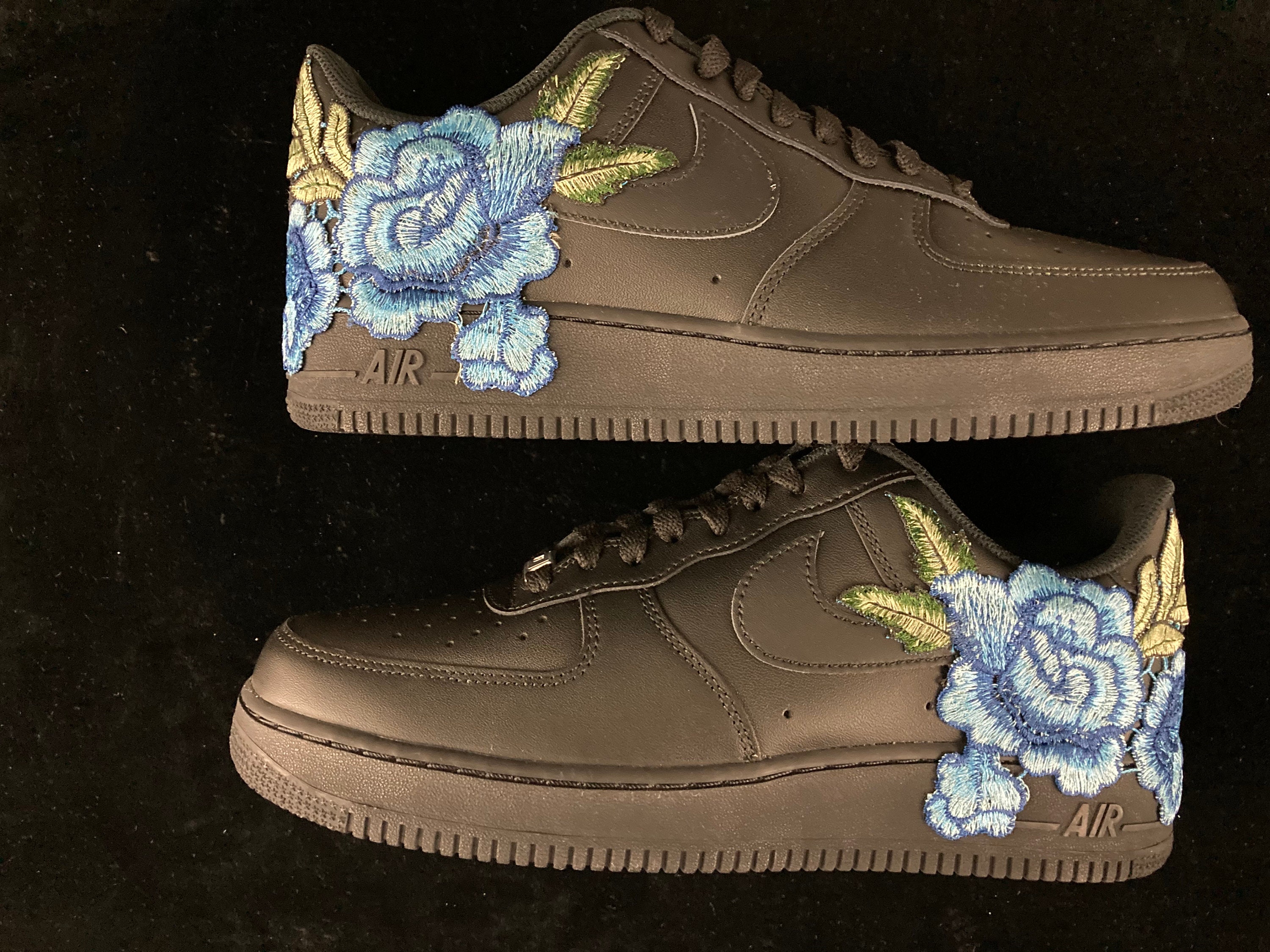 Nike Air Force 1 07 Low Blue Rose Flower Floral Design Black | Etsy