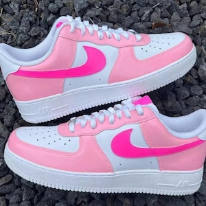 Air Force 1 Custom White Shoes 'Princess Light Pink Hot Pink' Painted Sneakers Mens Womens Kids Baby All Sizes Made to Order