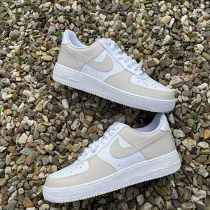 Air Force 1 Custom White Shoes Beach Sand Beige Tan Light Painted Sneakers Mens Womens Kids Baby All Sizes Made to Order