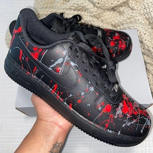 Air Force 1 Custom Black Shoes Retro Splatter Red Wolf Grey Splash Halloween baskets peintes à la main femmes enfants bébé toutes tailles sur commande