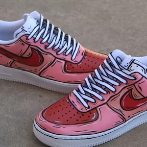 Air Force 1 Valentines Day Cartoon Custom White Shoes Pink Red Art Sneakers Hand Painted Sneakers Mens Womens Kids Baby Made to Order AF1