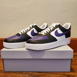 Air Force 1 Custom White Shoes 'Purple & Black' Painted Sneakers Mens Womens Kids Baby All Sizes Made to Order
